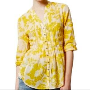 SALE Anthropologie Maeve Yellow Floral Pinktuck Long Sleeve Blouse size 4